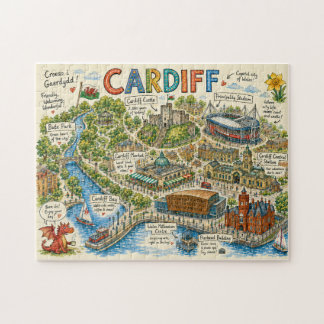 Colorful Illustrated Map of Cardiff Jigsaw Puzzle