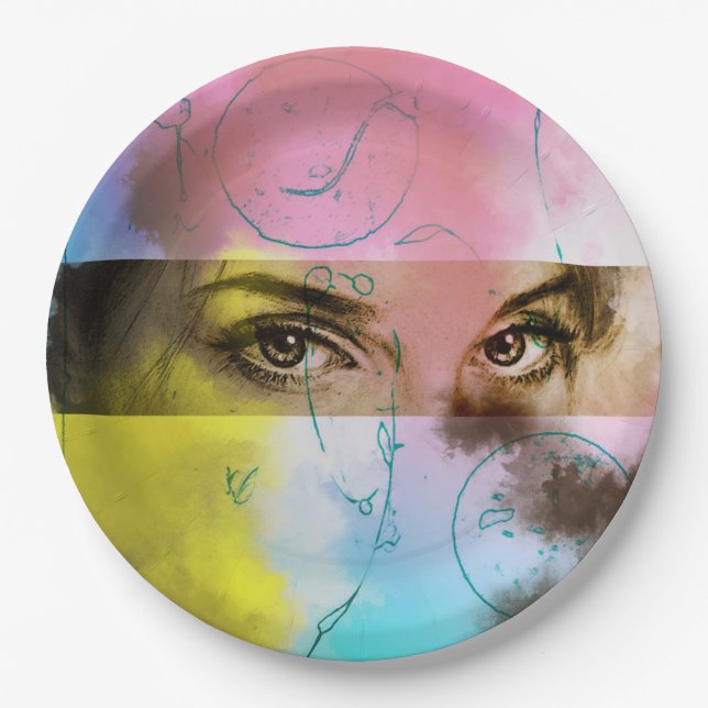 Colorful illustrated paper plate - Stare (Front)
