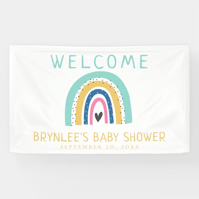 Colorful Illustrated Pastel Rainbow Baby Shower Banner (Horizontal)