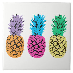 Colorful illustrated Pineapples Ceramic Tile