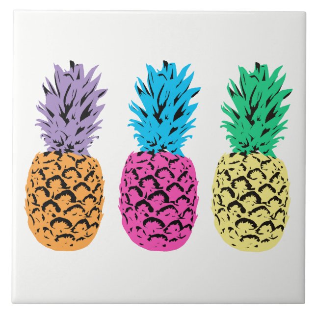 Colorful illustrated Pineapples Ceramic Tile (Front)