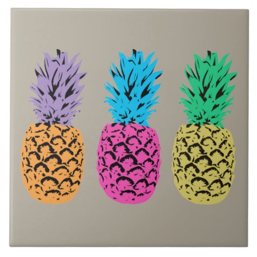 Colorful illustrated Pineapples Tile