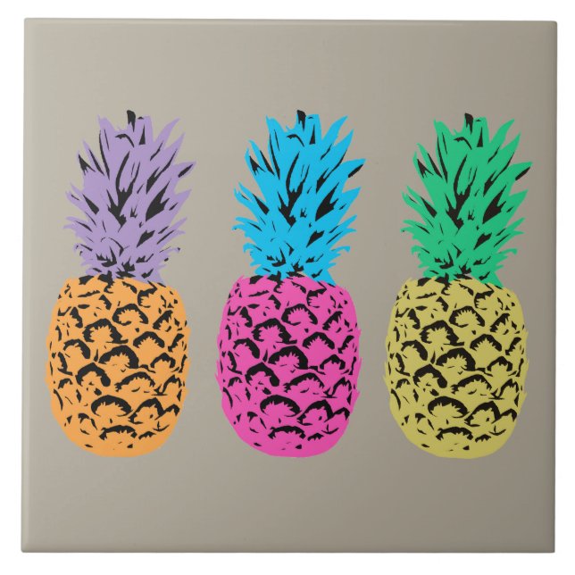 Colorful illustrated Pineapples Tile (Front)