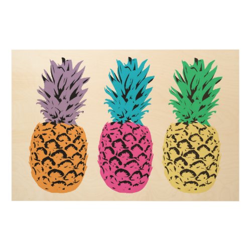 Colorful illustrated Pineapples Wood Wall Decor