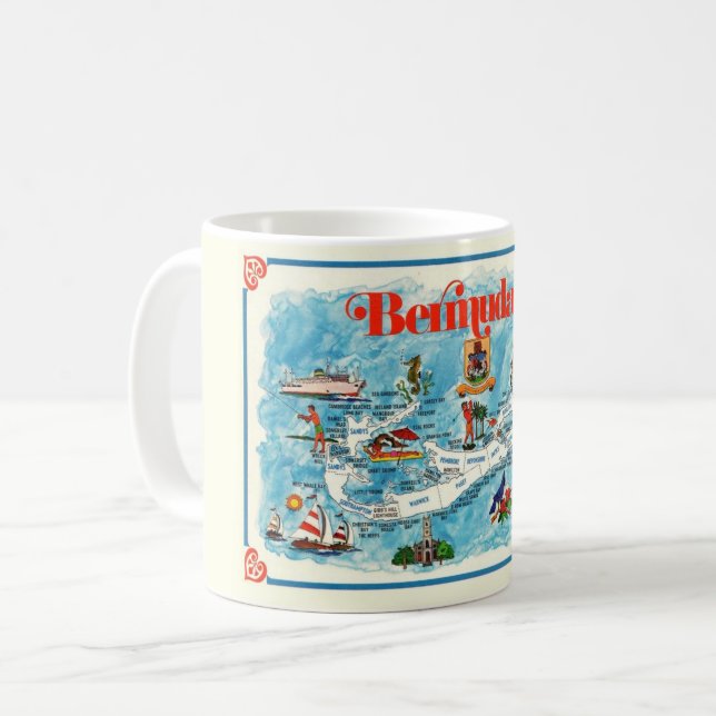 Colorful Illustrated Postcard Map of Bermuda Mug (Front Left)