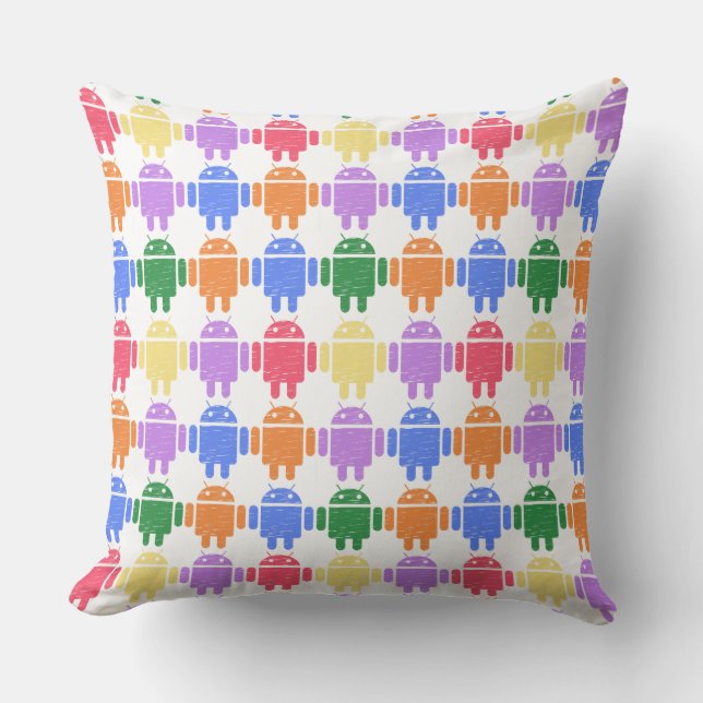 Colorful Illustrated Robot Pattern Throw Pillow (Front)