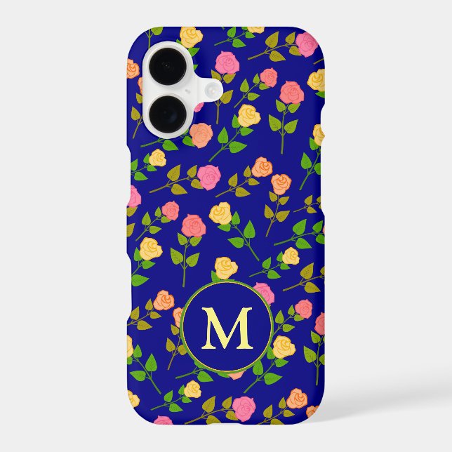 Colorful Illustrated Rose Pattern Monogram Iphone Case (Back)