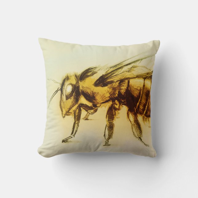 Colorful illustrated throw pillow - Bee (Front)
