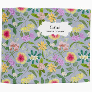 Colorful Illustrated Tropical Flowers Pattern 3 Ring Binder