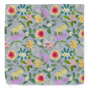 Colorful Illustrated Tropical Flowers Pattern Bandana