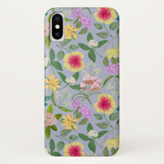 Colorful Illustrated Tropical Flowers Pattern iPhone X Case