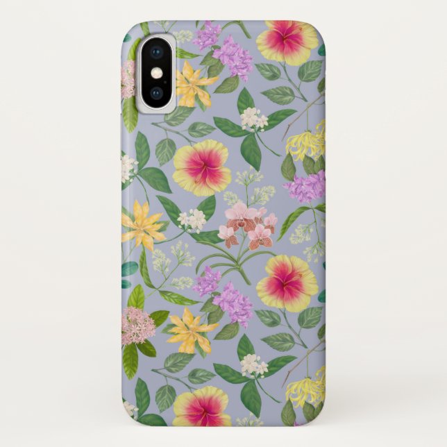 Colorful Illustrated Tropical Flowers Pattern Case-Mate iPhone Case (Back)