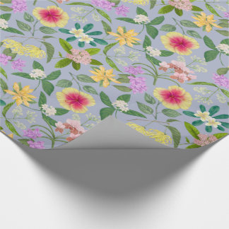 Colorful Illustrated Tropical Flowers Pattern Wrapping Paper