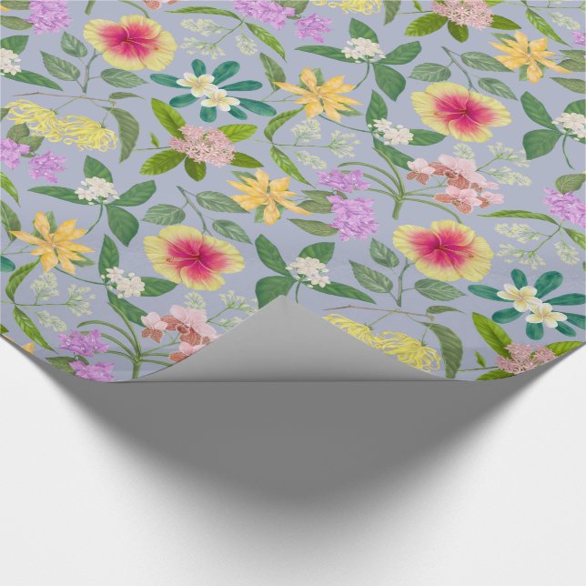 Colorful Illustrated Tropical Flowers Pattern Wrapping Paper (Corner)
