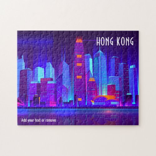 Colorful illustration city skyline of Hong Kong Jigsaw Puzzle