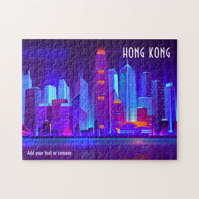 Colorful illustration city skyline of Hong Kong, Jigsaw Puzzle (Horizontal)