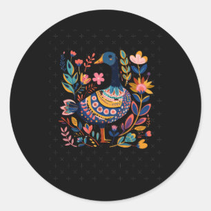 Colorful Illustration Of A Decorative Duck Surroun Classic Round Sticker