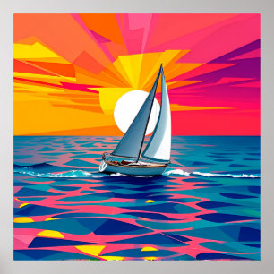 Colorful Illustration of a Sailboat Poster