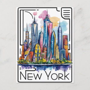 colorful illustration of new york city postcard