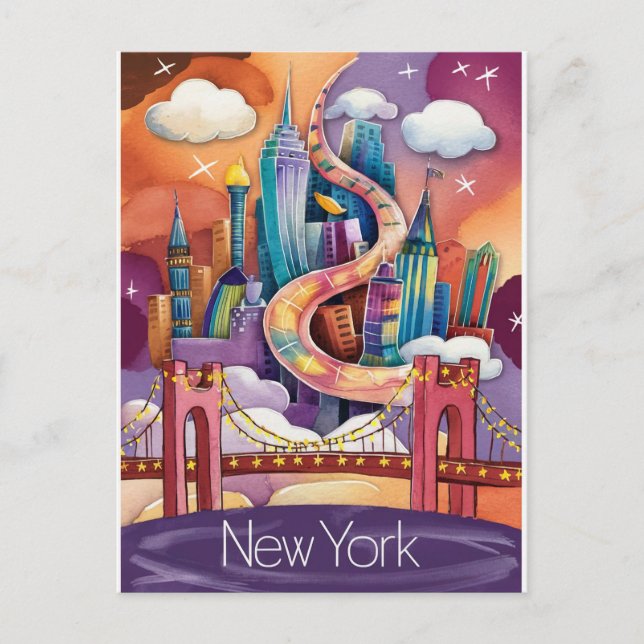colorful illustration of new york postcard (Front)