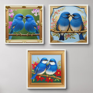 Colorful Illustration of Two Blue Birds Peel And Stick Photo Tile