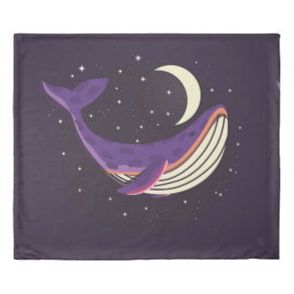 Colorful illustration portrait of cute whale in sp duvet cover