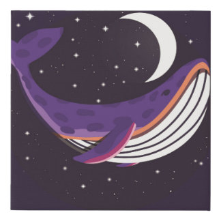 Colorful illustration portrait of cute whale in sp faux canvas print