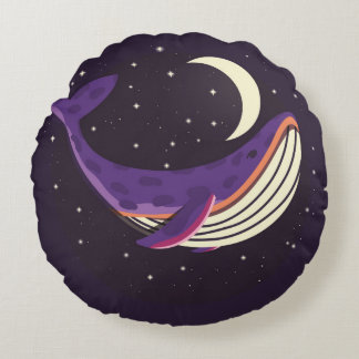 Colorful illustration portrait of cute whale in sp round pillow