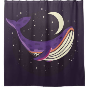 Colorful illustration portrait of cute whale in sp shower curtain