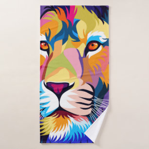 colorful illustrations, a lion, simple design - vi bath towel