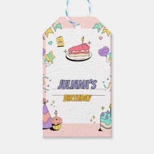 Colorful Illustrative Birthday Party Invitation Gift Tags