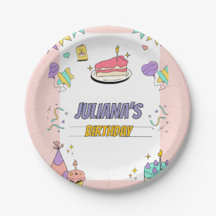 Colorful Illustrative Birthday Party Paper Plates