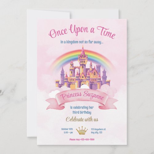 Colorful Illustrative Princess Birthday Party Invitation