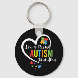Colorful I'm A Proud Grandma Love Heart Autism Awa Keychain