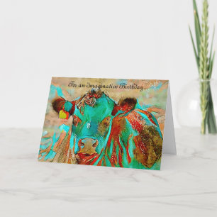 Colorful Imaginative Cow Birthday Card