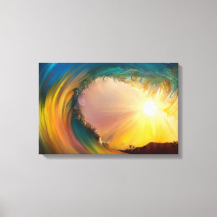 Colorful impressionist breaking wave at sunset canvas print
