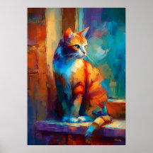 Colorful Impressionist Cat Animal Painting