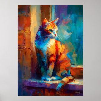 Colorful Impressionist Cat Animal Painting Poster