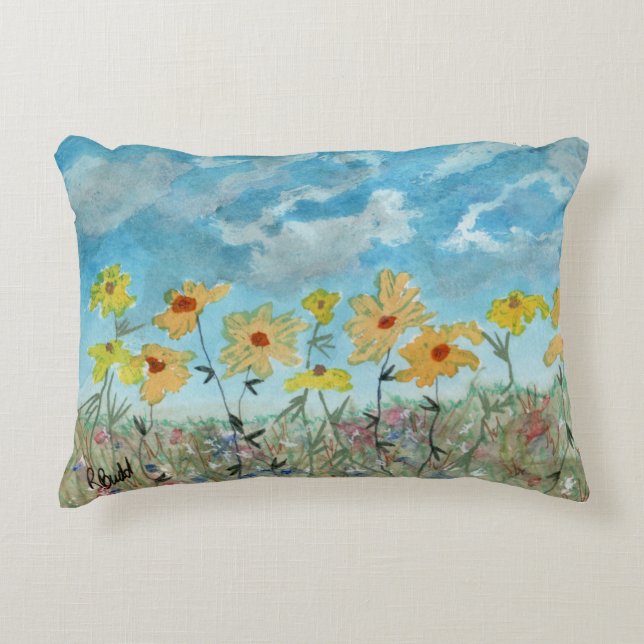 Colorful Impressionist Daisies Accent Pillow  (Front)