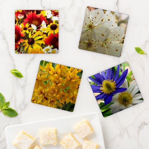 Colorful Impressionist Style Botanical Flower Art Coaster Set