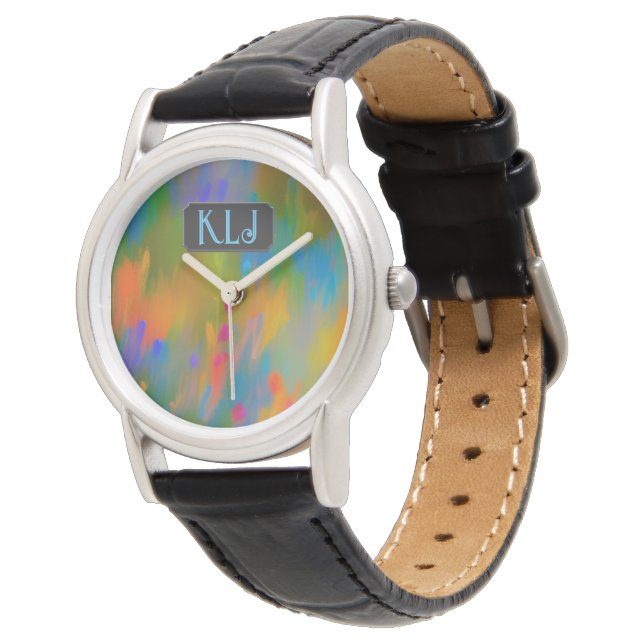 Colorful Impressionist Style Paint - own initials Watch (Angled)