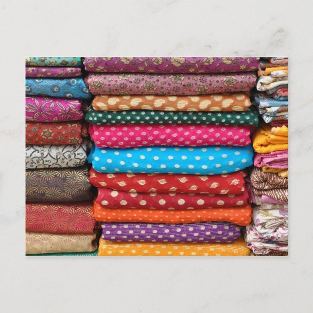 Colorful Indian Asian Sari Fabric Postcard (Front)