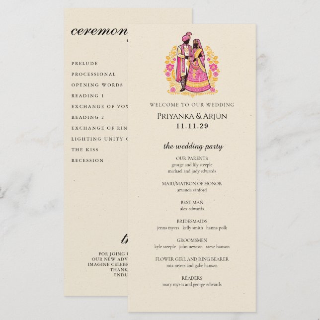 Colorful Indian Couple Ceremony Program (Front/Back)