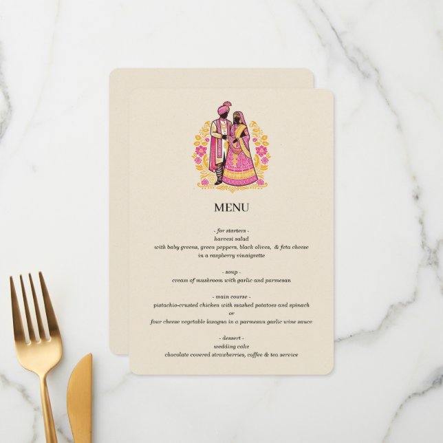Colorful Indian Couple Menu (Front/Back In Situ)