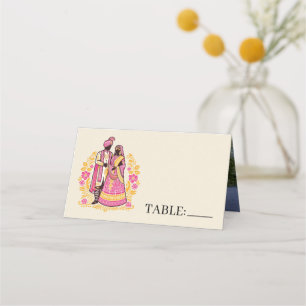 Colorful Indian Couple Place Card