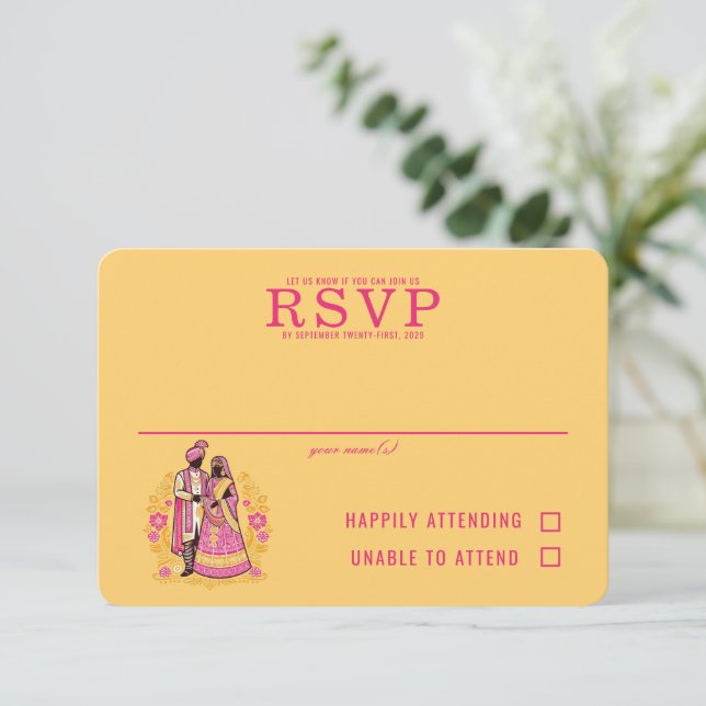 Colorful Indian Couple RSVP Card (Standing Front)