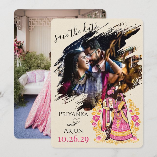 Colorful Indian Couple Save The Date (Front/Back)