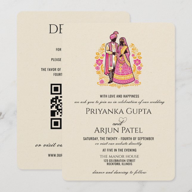 Colorful Indian Couple Wedding Invitation (Front/Back)
