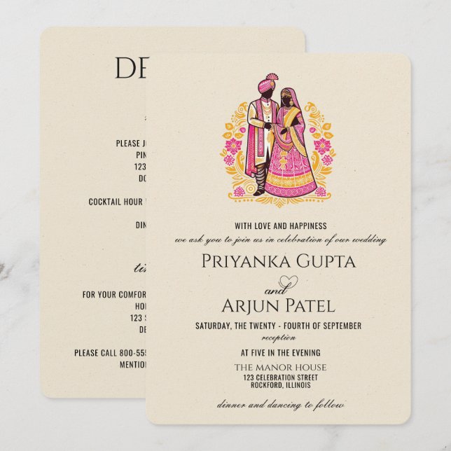 Colorful Indian Couple Wedding Invitation (Front/Back)