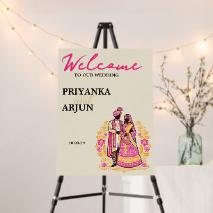 Colorful Indian Couple Welcome Sign